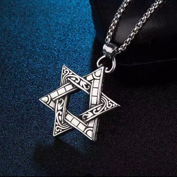 Vintage Hexagram Pendant Necklace Men Fashion Stainless Steel Box Chain - Picture 8 of 8